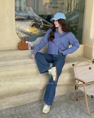 TUBYCATU | CROPPED CHECK SHIRT - BLUE