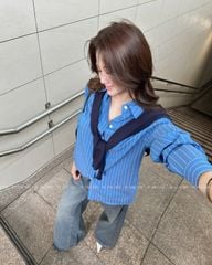 TUBYCATU | ÁO SƠ MI SỌC XANH TAY DÀI (KHÔNG KÈM KHĂN)