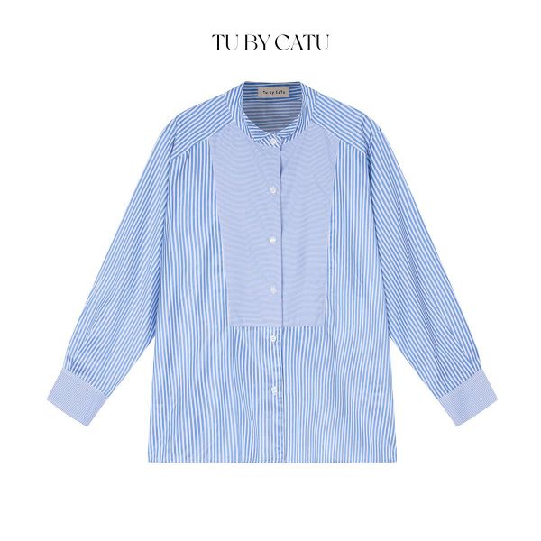 TUBYCATU | ÁO SƠ MI XANH SỌC PHỐI 2 MÀU
