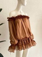TUBYCATU | ALISA OFF SHOULDER DRESS - BROWN