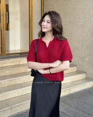 TUBYCATU | ÁO POLO DỆT KIM TRƠN ĐỎ/ NAVY