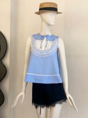 TUBYCATU | ÁO SÁT NÁCH SỌC XANH PHỐI REN AMABEL TOP
