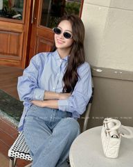 TUBYCATU | ÁO SƠ MI XANH SỌC PHỐI 2 MÀU