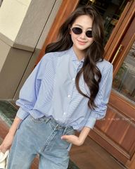 TUBYCATU | ÁO SƠ MI XANH SỌC PHỐI 2 MÀU