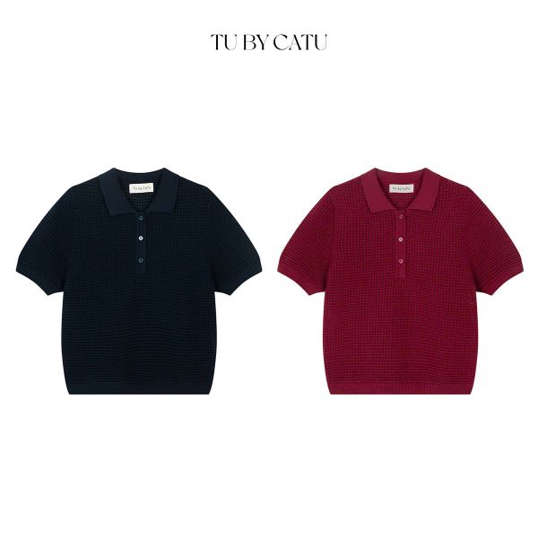 TUBYCATU | ÁO POLO DỆT KIM TRƠN ĐỎ/ NAVY