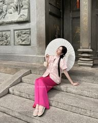 TUBYCATU | ÁO GẤM HỒNG CỔ TRỤ 4 NÚT TÀU