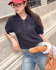 TUBYCATU | ÁO POLO DỆT KIM TRƠN ĐỎ/ NAVY
