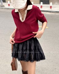 TUBYCATU | BUNNY POLO TOP - RED/ NAVY