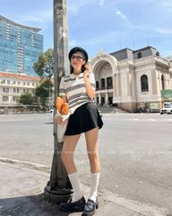 TUBYCATU | ÁO POLO DỆT KIM SỌC ĐEN TRẮNG