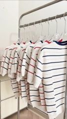TUBYCATU | Áo len KNIT sọc đỏ/xanh cổ tròn ngắn tay