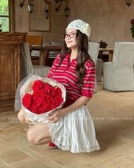 TUBYCATU | ÁO POLO DỆT KIM SỌC ĐỎ/ NÂU