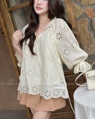 TUBYCATU | BEGIE/ PINK  FLORAL LACE TOP