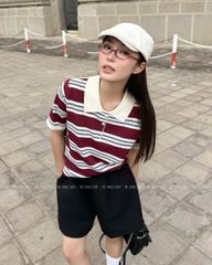 TUBYCATU | ÁO POLO DỆT KIM SỌC ĐỎ XANH
