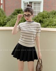TUBYCATU | Áo len KNIT sọc đỏ/xanh cổ tròn ngắn tay