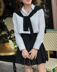 TUBYCATU | ÁO BASIC SƠ MI SỌC ĐEN