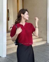 TUBYCATU | ÁO POLO DỆT KIM TRƠN ĐỎ/ NAVY