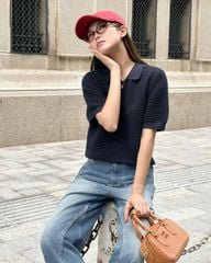 TUBYCATU | ÁO POLO DỆT KIM TRƠN ĐỎ/ NAVY