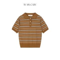 TUBYCATU | ÁO POLO DỆT KIM SỌC ĐỎ/ NÂU