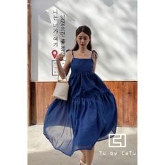 TUBYCATU | ĐẦM 2 DÂY ORGANZA XANH ĐEN 2 TẦNG