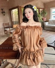 TUBYCATU | ALISA OFF SHOULDER DRESS - BROWN