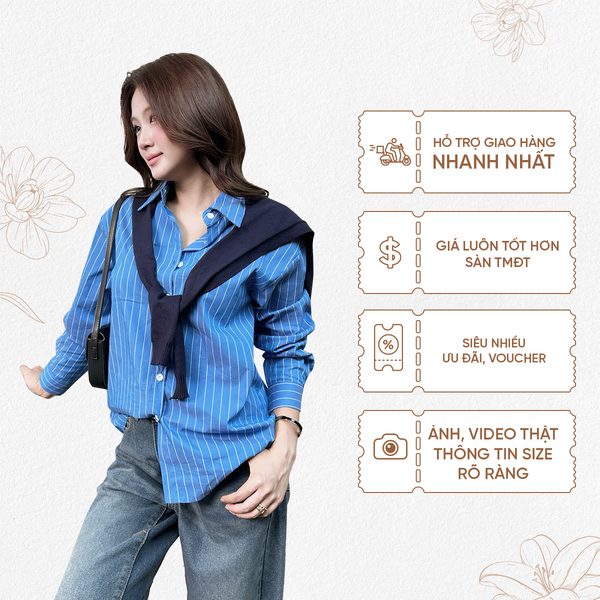 TUBYCATU | ÁO SƠ MI SỌC XANH TAY DÀI (KHÔNG KÈM KHĂN)