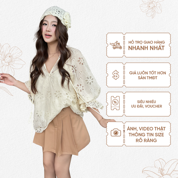 TUBYCATU | BEGIE/ PINK  FLORAL LACE TOP