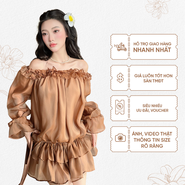 TUBYCATU | ALISA OFF SHOULDER DRESS - BROWN