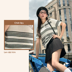 TUBYCATU | ÁO POLO DỆT KIM SỌC ĐEN TRẮNG