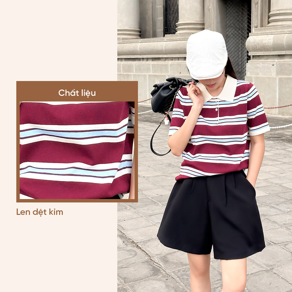 TUBYCATU | ÁO POLO DỆT KIM SỌC ĐỎ XANH