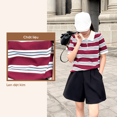 TUBYCATU | ÁO POLO DỆT KIM SỌC ĐỎ XANH