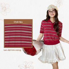 TUBYCATU | ÁO POLO DỆT KIM SỌC ĐỎ/ NÂU