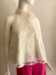 TUBYCATU | Áo yếm ren hoa kem cột nơ cổ phối organza