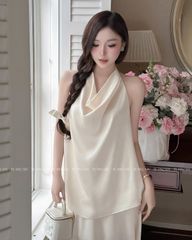TUBYCATU | SET LỤA KEM CỔ ĐỔ + CHÂN VÁY DÀI