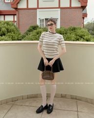 TUBYCATU | Áo len KNIT sọc đỏ/xanh cổ tròn ngắn tay
