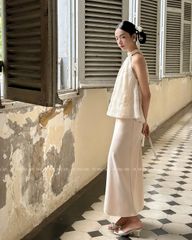 TUBYCATU | CHÂN VÁY DÀI SATIN MÀU NUDE/ ĐEN/ ĐỎ