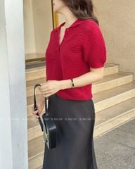 TUBYCATU | ÁO POLO DỆT KIM TRƠN ĐỎ/ NAVY
