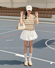 TUBYCATU | FULL STRIPE POLO BROWN/ BLACK/ RED