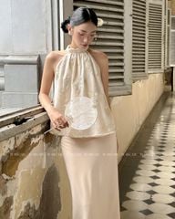 TUBYCATU | CHÂN VÁY DÀI SATIN MÀU NUDE/ ĐEN/ ĐỎ