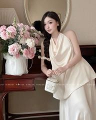 TUBYCATU | SET LỤA KEM CỔ ĐỔ + CHÂN VÁY DÀI