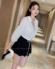 TUBYCATU | QUẦN SHORT ĐEN XẾP LY LƯNG TRẮNG