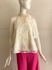 TUBYCATU | Áo yếm ren hoa kem cột nơ cổ phối organza