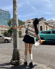 TUBYCATU | ÁO POLO DỆT KIM SỌC ĐEN TRẮNG