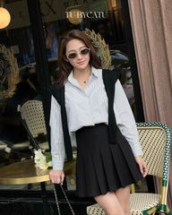 TUBYCATU | ÁO BASIC SƠ MI SỌC ĐEN