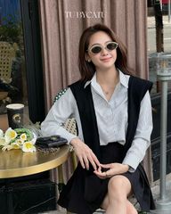 TUBYCATU | ÁO BASIC SƠ MI SỌC ĐEN