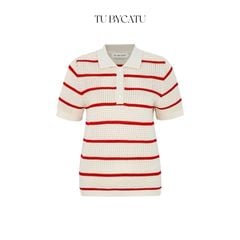 TUBYCATU | ÁO POLO SỌC XANH/ ĐỎ 3 NÚT