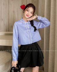 TUBYCATU | ÁO CROPTOP SƠ MI SỌC MỘT TÚI PHỐI REN