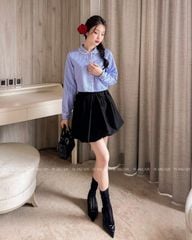 TUBYCATU | ÁO CROPTOP SƠ MI SỌC MỘT TÚI PHỐI REN