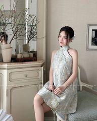 TUBYCATU | ĐẦM YẾM GẤM HOA XANH CỔ TRỤ (KHÔNG KÈM PHỤ KIỆN)