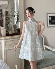 TUBYCATU | ĐẦM YẾM GẤM HOA XANH CỔ TRỤ (KHÔNG KÈM PHỤ KIỆN)