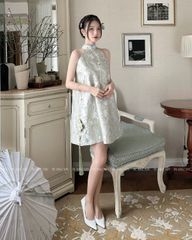 TUBYCATU | ĐẦM YẾM GẤM HOA XANH CỔ TRỤ (KHÔNG KÈM PHỤ KIỆN)